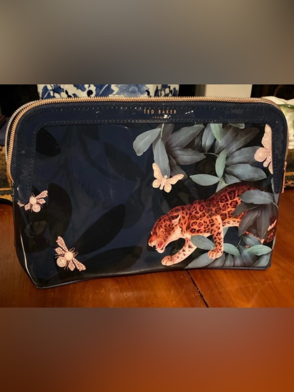 Ted Baker Houdini Navy Floral & Leopard Pattern Cosmetic Bag